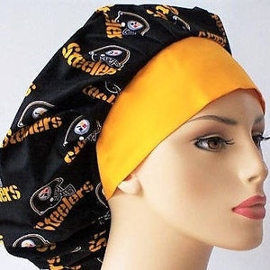 Bouffant Scrub Hat-Pittsburg Steelers Football Fabric-Surgical Scrub Hat-Scrub Hats-Scrub Caps-Medical Scrub Hat-Woman's Scrub Hats-Team image 3