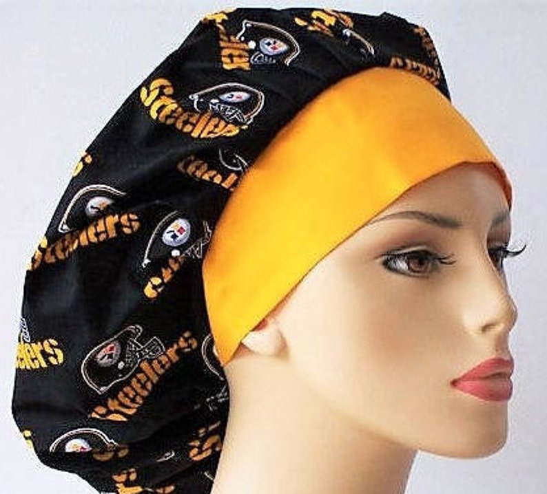 Bouffant Scrub Hat-Pittsburg Steelers Football Fabric-Surgical Scrub Hat-Scrub Hats-Scrub Caps-Medical Scrub Hat-Woman's Scrub Hats-Team image 3