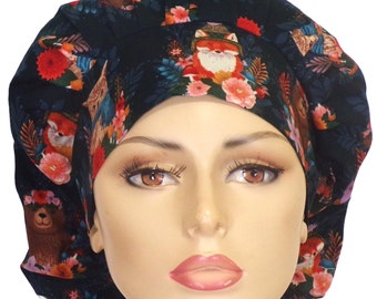 Scrub Hats-Forest Friends-Bouffant Scrub Hat-Medical Scrub Hat-Autumn Fall Scrub Hats-Veterinarian Scrub Hats-Scrub Hat for Women-Surgical