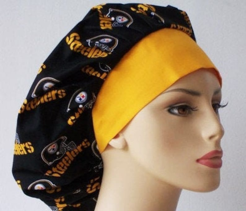 Bouffant Scrub Hat-Pittsburg Steelers Football Fabric-Surgical Scrub Hat-Scrub Hats-Scrub Caps-Medical Scrub Hat-Woman's Scrub Hats-Team image 2