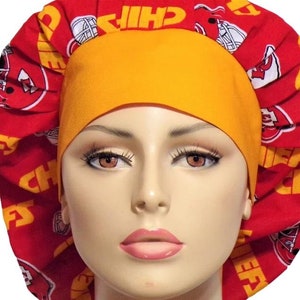 Kansas City Fabric/Scrub Hat/Bouffant Scrub Hat/ Kansas City Chiefs/Scrub Hat/Scrub Hats/Scrub Caps/Medical Scrub Hats/Womens Scrub Hats