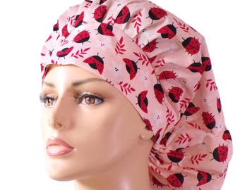 Scrub Hats-Lady Bugs Scrub Hat-Women's Scrub Hats-Bouffant Scrub Hat-Medical Scrub Hats-Scrub Cap-Veterinarian Scrub Hats-Surgical Scrub Hat