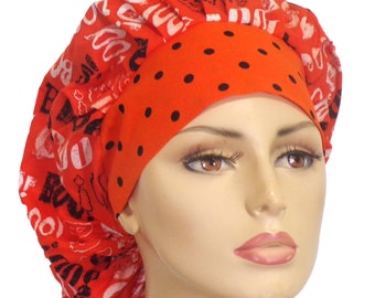 Halloween Scrub Hats-BOO All Over with a Polka Dot Headband-Medical Scrub Hat-Bouffant Scrub Hat-Women's Scrub Hats-Surgical Hat-Holiday Hat