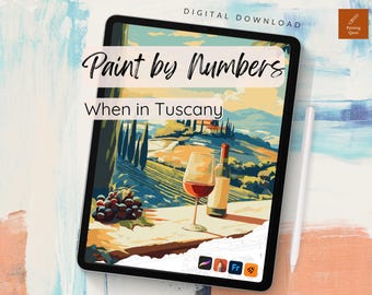Kit de pintura por números para Procreate: Vinho na Toscana - Página para colorir para adultos (Download digital)