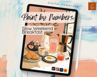 Kit de pintura por números para colorir "Café da Manhã Tranquilo de Fim de Semana" para adultos (Download Digital)