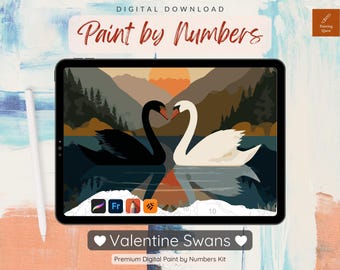 Kit de pintura por números "Cisnes de São Valentim" para adultos (Download digital)