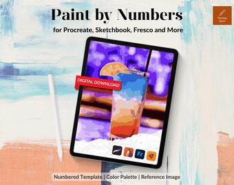 Kit de pintura por números de coquetel tropical: página para colorir para adultos no Procreate (download digital)