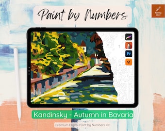 Kit de pintura por números "Outono na Baviera" de Kandinsky: Página para colorir impressionista do Procreate (download digital)