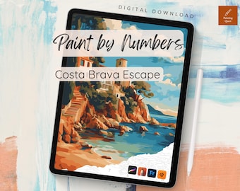 Kit de pintura por números Costa Brava para Procreate - Página para colorir para adultos (Download digital)