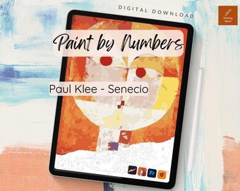 Página para colorir Procreate com pintura por números de Paul Klee Senecio Cubist (download digital)