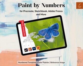 Borboleta Azul Sentada em uma Flor - Kit de Pintura por Números para Procreate (Download Digital)