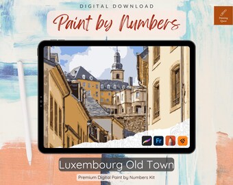 Kit de pintura por números da Cidade Velha de Luxemburgo para Procreate - Página para colorir para adultos (Download digital)