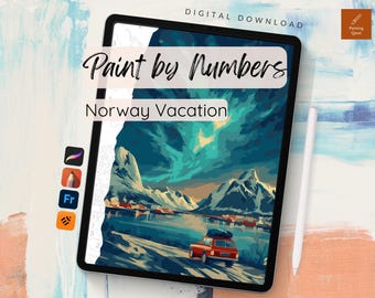 Férias na Noruega - Pintar por Números - Página para Colorir Procreate para Adultos (Download Digital)