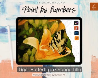 Kit de pintura por números de borboletas e lírios: página para colorir no Procreate (download digital)