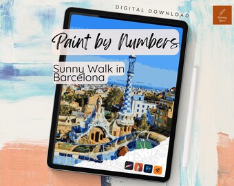 Kit de pintura por números do Parque Guell de Barcelona para colorir no Procreate para adultos (download digital)