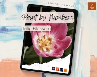 Kit de pintura por números de flores de tulipa magenta para Procreate e Sketchbook (download digital)
