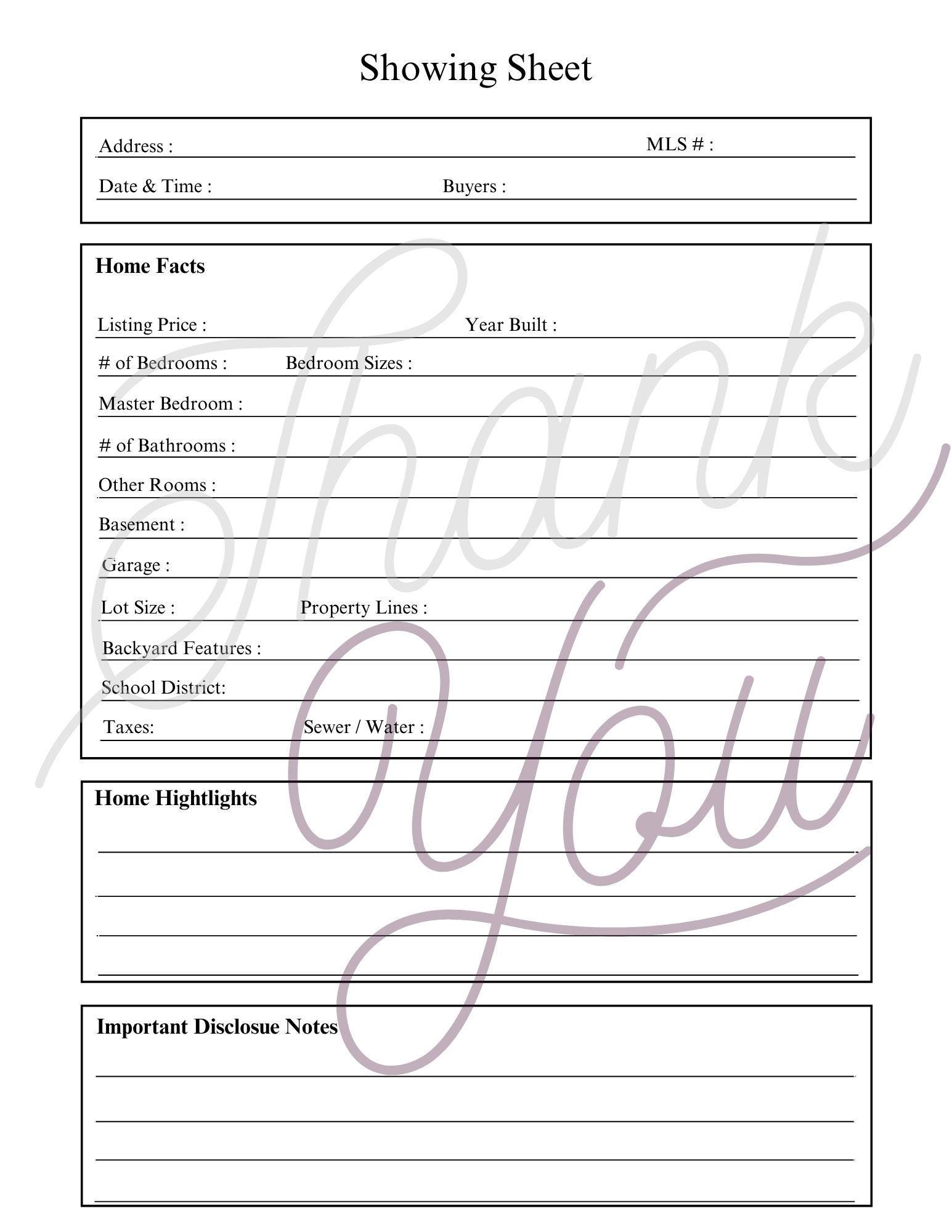 Realtor Notes Real Estate Showing Sheet Printable | Home Tour Notes Template ...