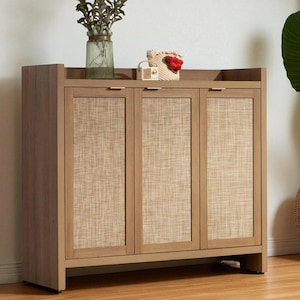 30 Pairs Rattan Shoe Cabinet, 6-Tier Tall Entryway Shoe Storage Cabinet with Doors, Boho Farmhouse Shoe Organizer