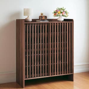 5-Tier-Schuhschrank aus dunklem Nussbaum: Moderner Lamellentür-Schuhschrank