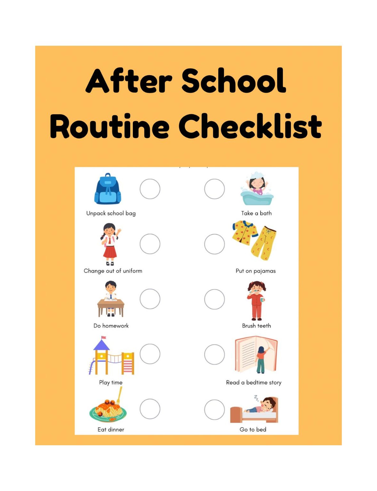 After School Routine Checklist | Visual Schedule, Kids Evening (PDF ...