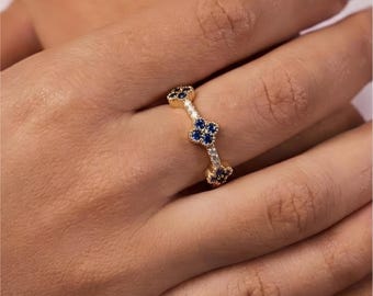 925スターリングシルバーリング、14K四つ葉のクローバーリング、925スターリングシルバーフローラルジェムリング、ラッキージュエリー、バレンタインギフト