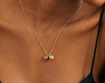Birthstone Necklace Personalized, Dainty Teardrop Pendant, Custom Family Jewelry, Birthstone Jewelry, Gift for Her, Necklaces for Women