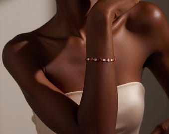 Sterling Silver Clover Bracelet,14K Bamboo Link Bracelet, Lucky Jewelry,Valentine's Day Gift for Her,Everyday Jewelry Gift for Her