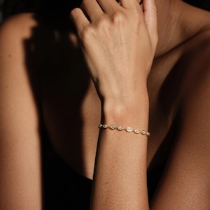 18K Gold Geometric Bracelet ,14k Gold Bezel Lab Diamond Bracelet, Tennis Bracelets ,Birthday Gift, Valentine's Day gift image 2