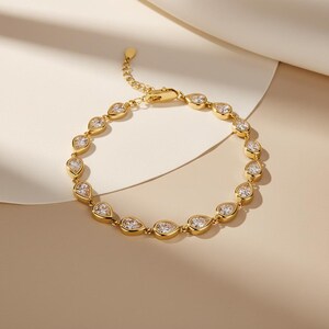 18K Gold Geometric Bracelet ,14k Gold Bezel Lab Diamond Bracelet, Tennis Bracelets ,Birthday Gift, Valentine's Day gift image 11