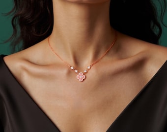 Conjunto de joyas de trébol con piedras preciosas S925, collar, anillo y pendientes con dije de flor, joyería llamativa, joyería nupcial, regalos de San Valentín.