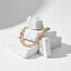 18K Gold Geometric Bracelet ,14k Gold Bezel Lab Diamond Bracelet, Tennis Bracelets ,Birthday Gift, Valentine's Day gift image 12