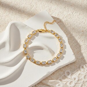 18K Gold Geometric Bracelet ,14k Gold Bezel Lab Diamond Bracelet, Tennis Bracelets ,Birthday Gift, Valentine's Day gift style 2