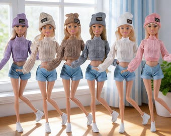 Poppenkledingset, prinsessenjurk, truien, hoeden, schoenen (past voor poppen van 11,8 inch)
