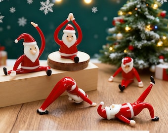 MF YogaSanta Weihnachtsmann Figuren Set – 3-teilig, Kunstharz, Handbemalt, 14,5x11x15 Cm