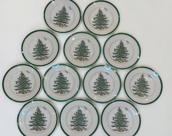 Spode Christmas Tree Bread and Butter Plate Vintage England Green Trim S3324 6.5" Side Plate Replacement Christmas China Dessert Plate