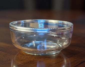 Bol de cristal italiano vintage con borde de cuerda plateada para dulces / Hecho en Italia, con base / Bol para servir estilo cottagecore, decoración de estilo antiguo