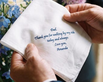 Personalized Wedding Handkerchief - Custom Embroidered Hanky - Happy Tears Gift for Mom Dad Groom, Wedding Keepsake