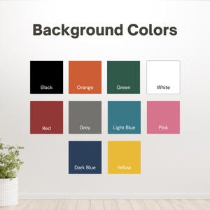 May include: Image displaying a color palette with the text "Background Colors" at the top. The palette includes squares of black, orange, green, white, red, grey, light blue, pink, dark blue, and yellow.
