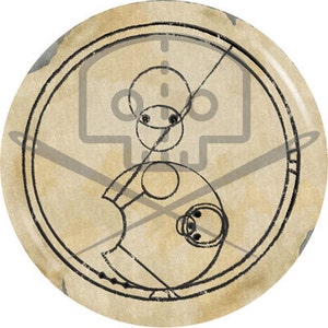 Könnte beinhalten: Eine Illustration im Vintage-Stil mit einem kreisförmigen Design mit einem Totenkopf- und Knochenkreuzmotiv. Das Design ist in schwarzer Tinte auf einem beigefarbenen Hintergrund gezeichnet.