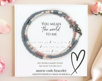 Morse Code Bracelet - You Mean The World To Me - Hidden Message Jewelry for Girlfriend or Wife from Husband Partner Boyfriend Secret