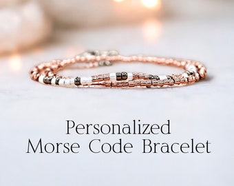 Custom Morse Code Bracelet for Women, Stackable Beaded Wrap Bracelet, Personalized Gift for Her, Unique Birthday Secret Message Quote