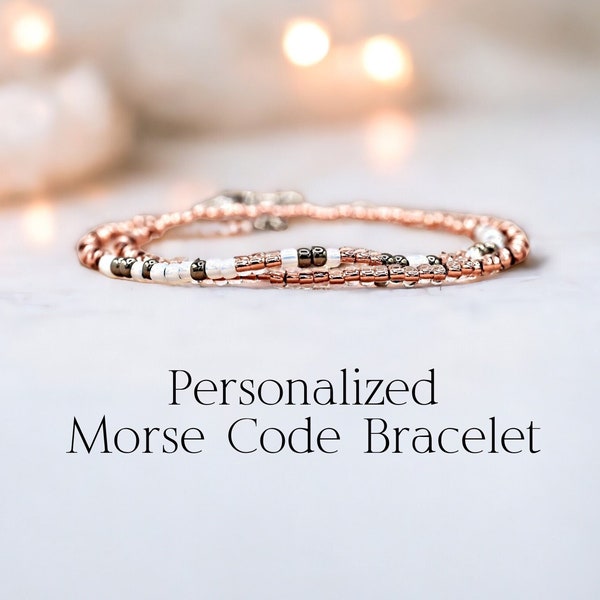 Custom Morse Code Bracelet for Women, Stackable Beaded Wrap Bracelet, Personalized Gift for Her, Unique Birthday Secret Message Quote
