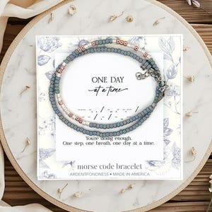 One Day at a Time Bracelet for Women Morse Code Jewelry, Serenity Prayer Mantra Affirmation Inspirational Gift for Her Encouragement Support