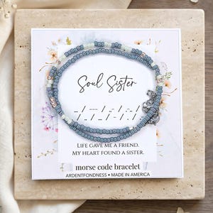 Soul Sister Morse Code Beaded Bracelet Unique Birthday Gift Best Friend Jewelry for Women, Hidden Message Christmas Present for BFF Matching