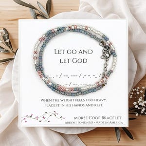 Inspirational Let Go and Let God Christian Morse Code Beaded Bracelet Gift for Women, Encouragement Jewelry for Her, Motivational Scripture
