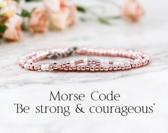 Be Strong and Courageous Beaded Morse Code Wrap Bracelet, Turquoise Jewelry, Christian Gift for Women, Girls, Teens, Adjustable Joshua 1:9