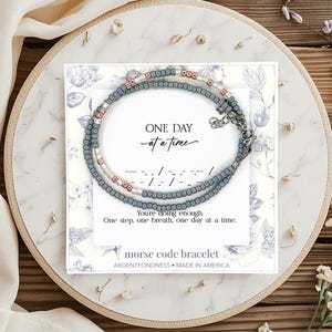 One Day at a Time Bracelet for Women Morse Code Jewelry, Serenity Prayer Mantra Affirmation Inspirational Gift for Her Encouragement Support