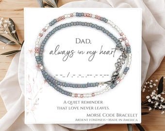 Dad Always in My Heart Morse Code Bracelet | Memorial Gift for Loss of Father | Dainty Remembrance Jewelry