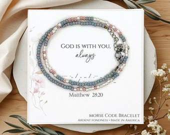 God is With You Always Morse Code Bracelet | Matthew 28:20 Bible Verse Jewelry | Dainty Christian Strength Gift