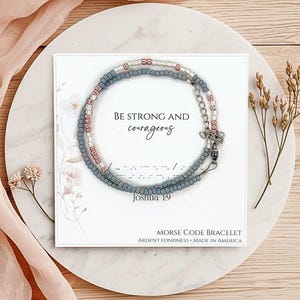 Be Strong and Courageous Beaded Morse Code Wrap Bracelet, Turquoise Jewelry, Christian Gift for Women, Girls, Teens, Adjustable Joshua 1:9